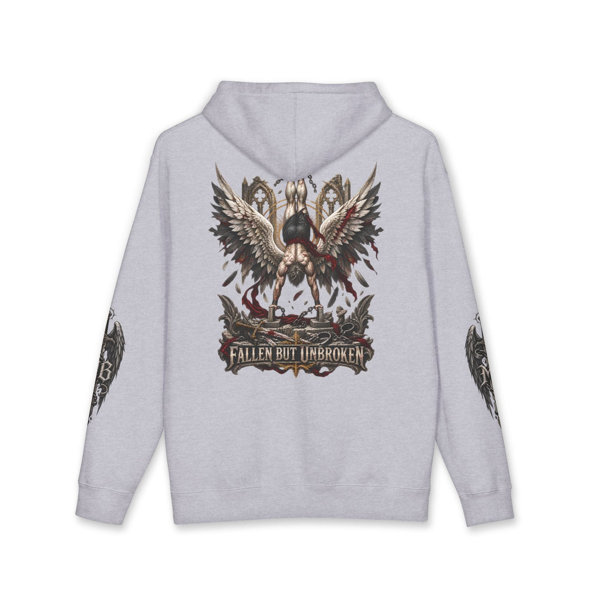 Fallen But Unbroken Men's Hoodie – kledingmockup 7