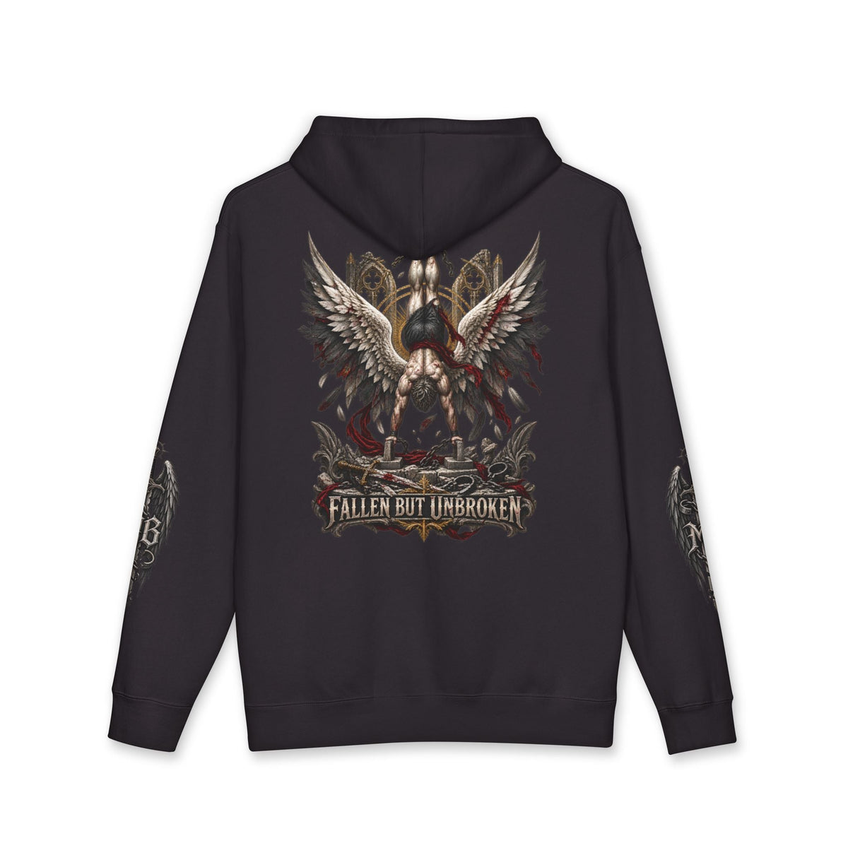 Fallen But Unbroken Men's Hoodie – kledingmockup 2