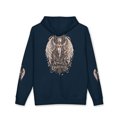 Angels Train In Darkness Women's Hoodie – Navy back – official Printify mockup