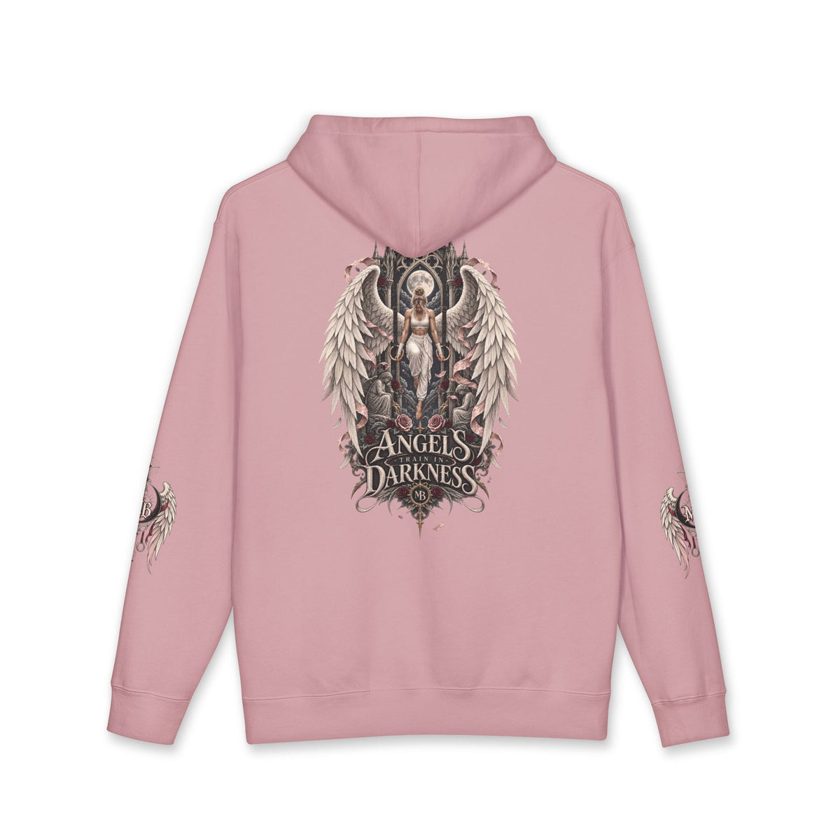 Angels Train In Darkness Women's Hoodie – Dusty Pink back – official Printify mockup