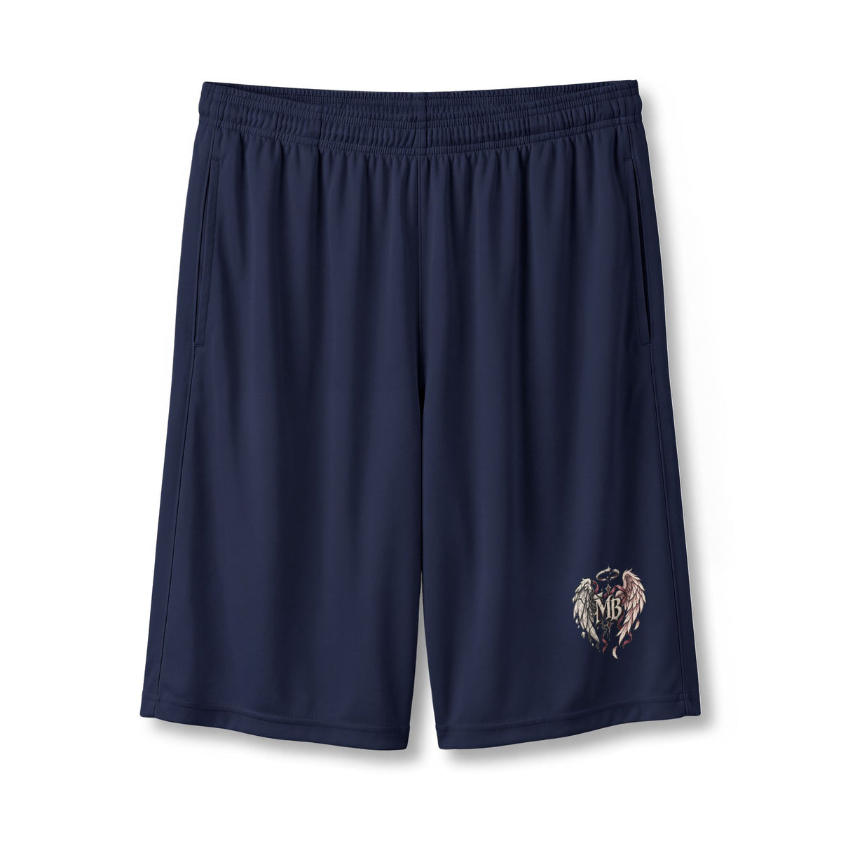 Born From Broken Wings Women's Shorts – Navy front – official Printify mockup
