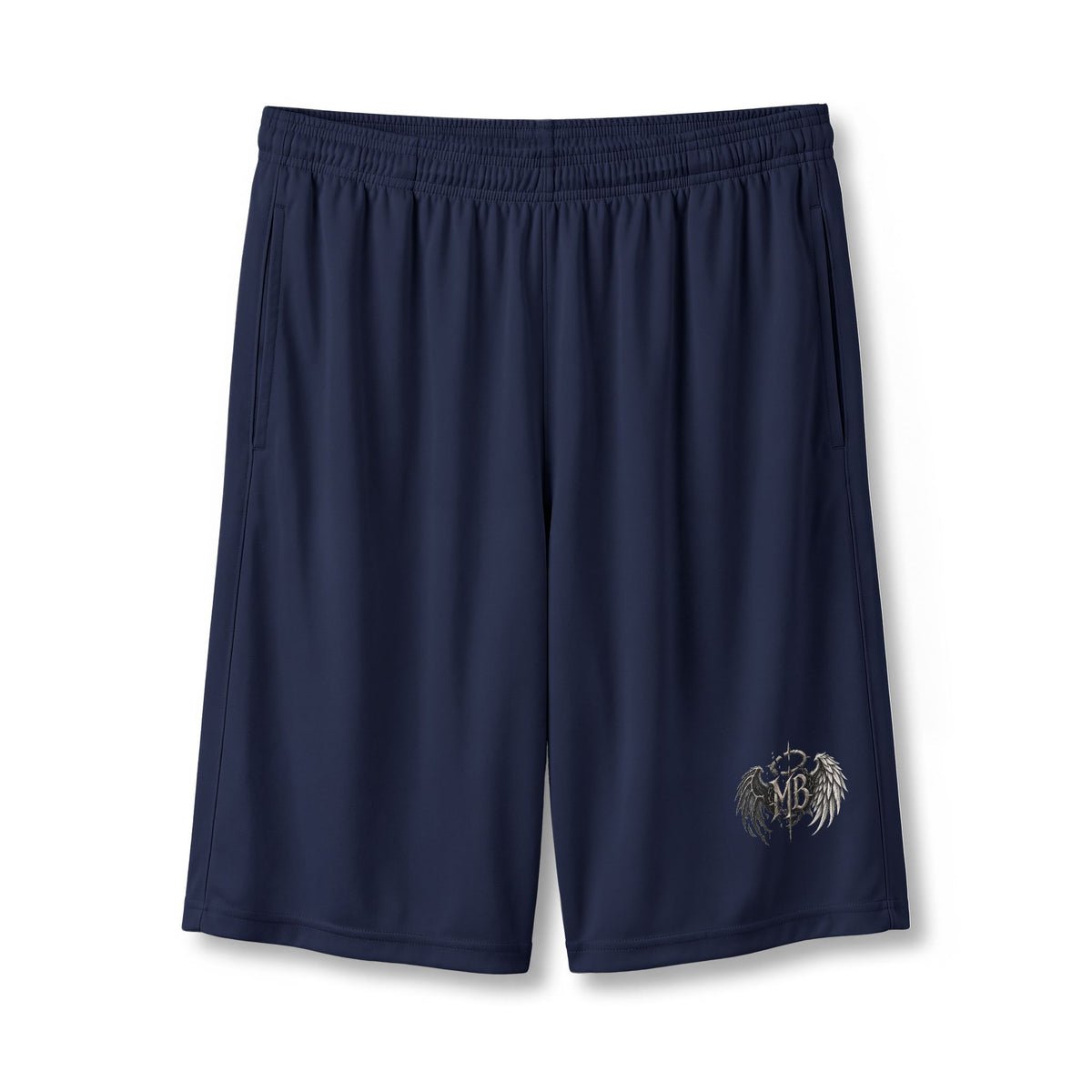 Broken Wings Men's Shorts – Navy front – official Printify mockup