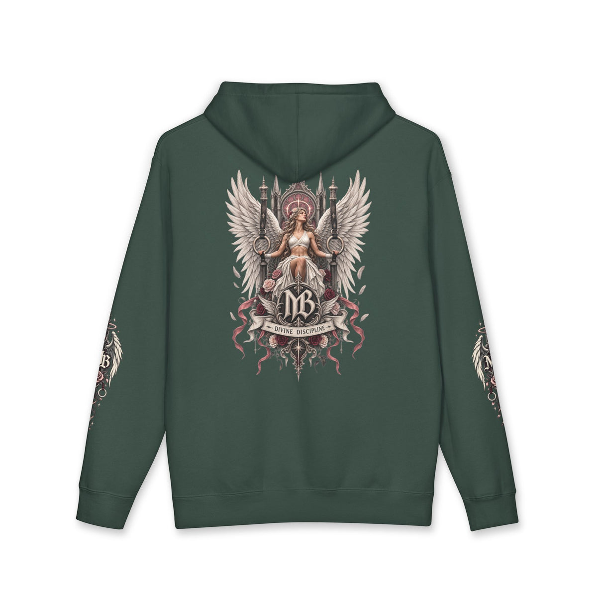 Divine Discipline Women's Hoodie – Alpine Green back – official Printify mockup
