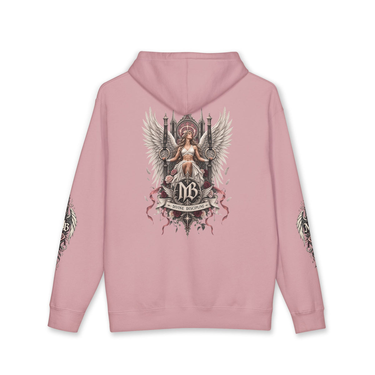 Divine Discipline Women's Hoodie – Dusty Pink back – official Printify mockup