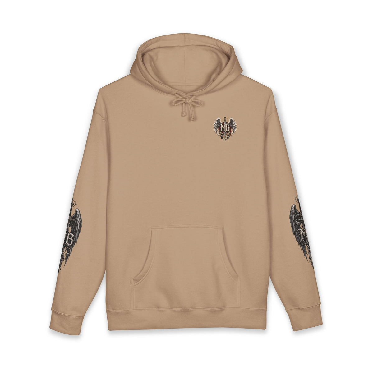 Fallen But Unbroken Men's Hoodie – Sandstone front – official Printify mockup