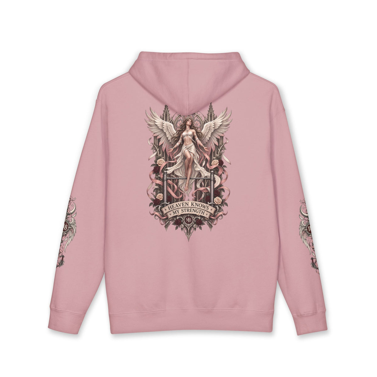 Heaven Knows My Strength Women's Hoodie – Dusty Pink back – official Printify mockup