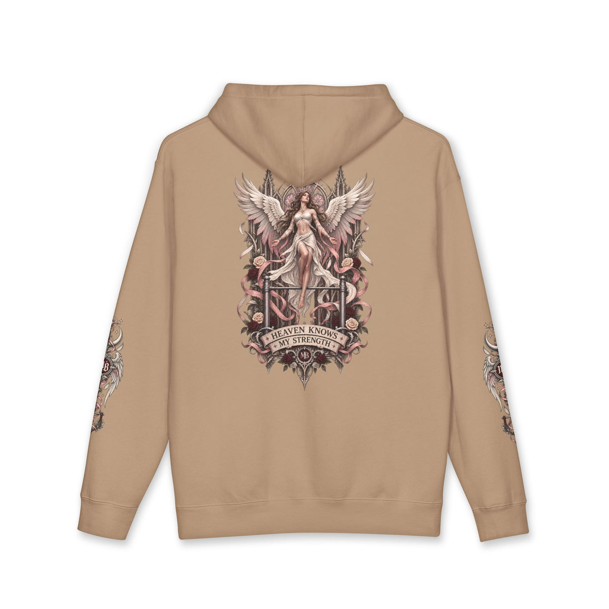 Heaven Knows My Strength Women's Hoodie – Sandstone back – official Printify mockup
