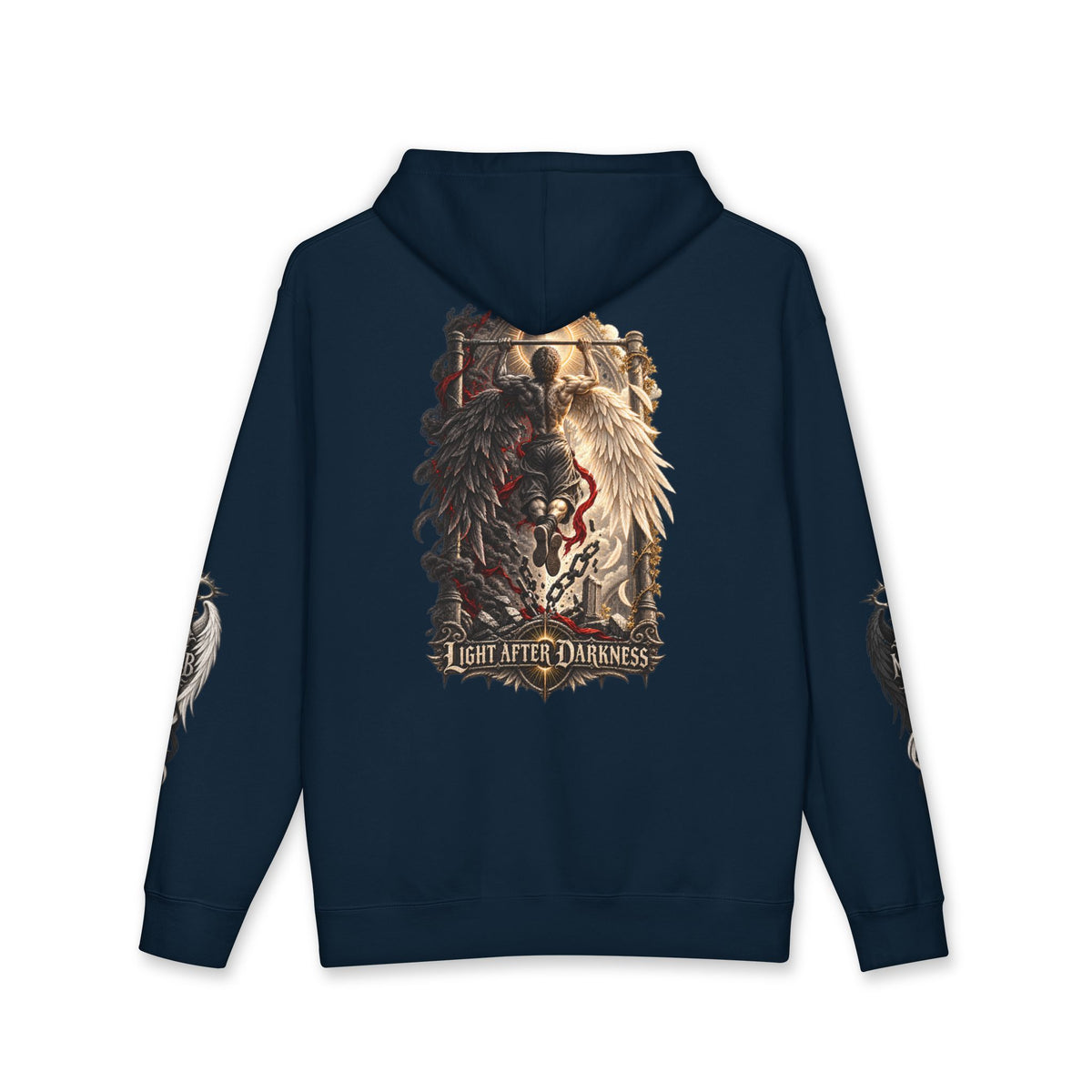 Light After Darkness Men's Hoodie – Navy back – official Printify mockup