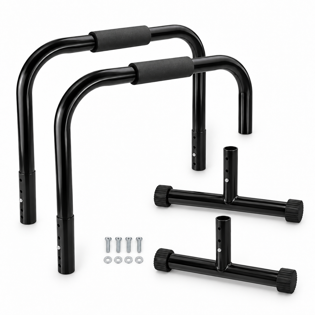 MotionBar Adjustable Dip Bars disassembled kit on white background