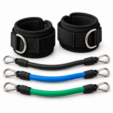 MotionBar Ankle Resistance Trainer three-band set with black ankle cuffs on clean white background