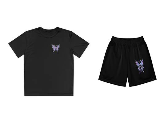 Chrome Butterfly Youth Girls T-Shirt & Shorts Set – Black – beide onderdelen