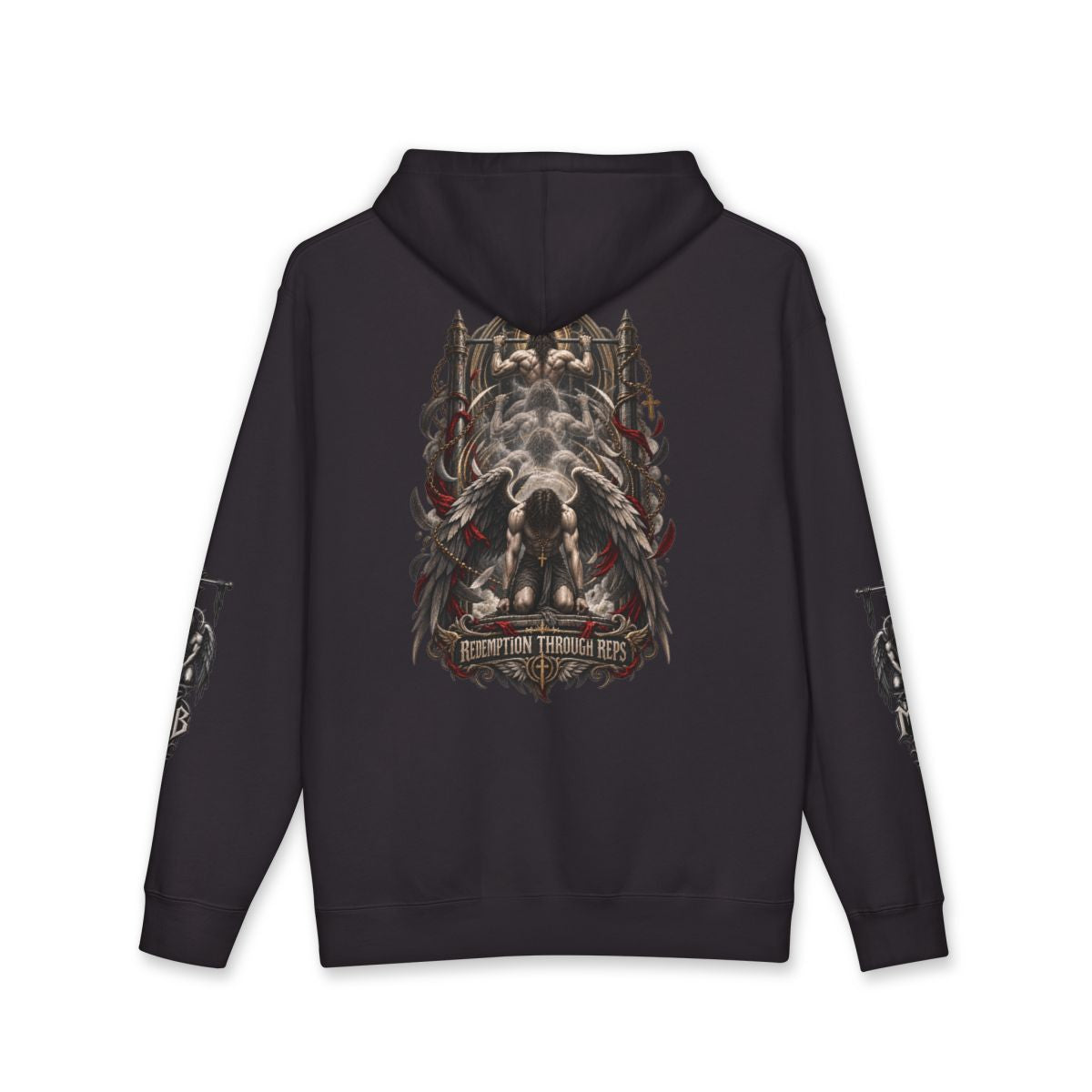 Redemption Through Rep Men's Hoodie — Back, Black — originele Printify-mockup
