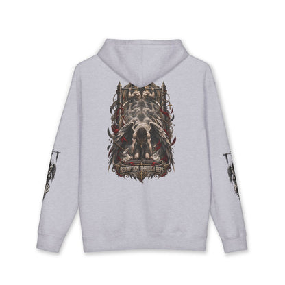 Redemption Through Rep Men's Hoodie — Back, Grey Heather — originele Printify-mockup