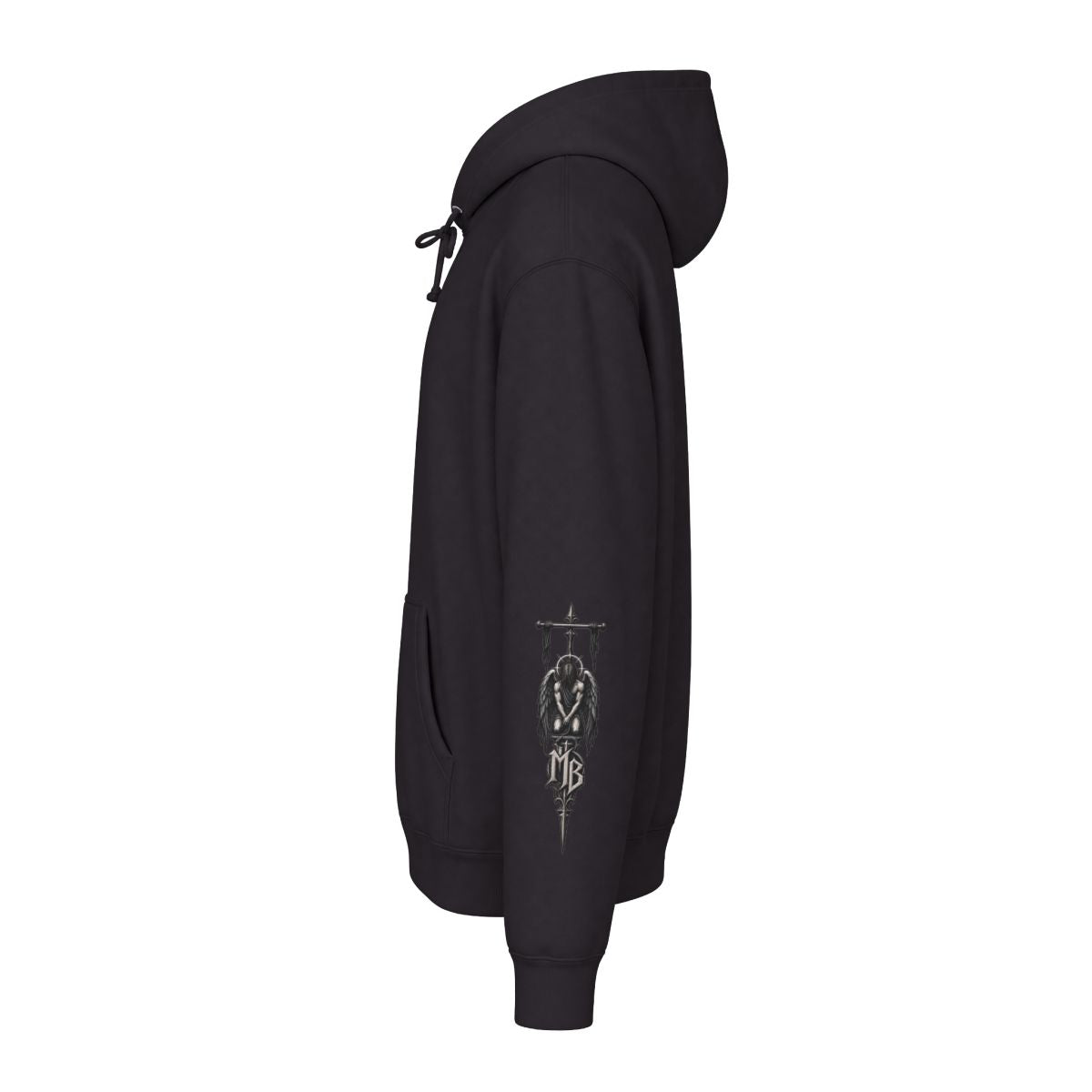 Redemption Through Rep Men's Hoodie — Left Sleeve, Black — originele Printify-mockup