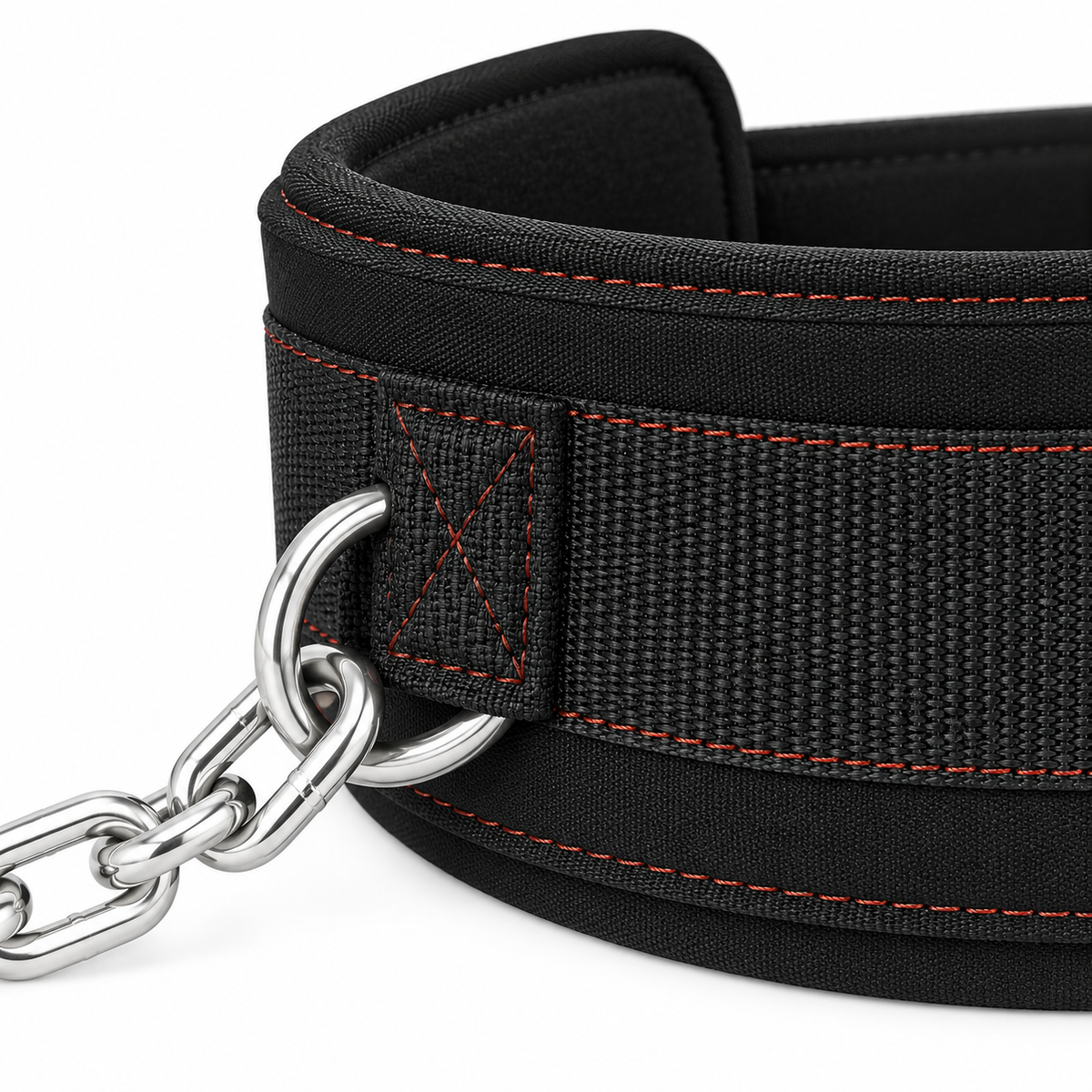 MotionBar weighted dip belt reinforced ring and chain detail