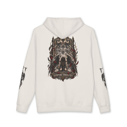 Redemption Through Rep Men's Hoodie – Bone back – official Printify mockup