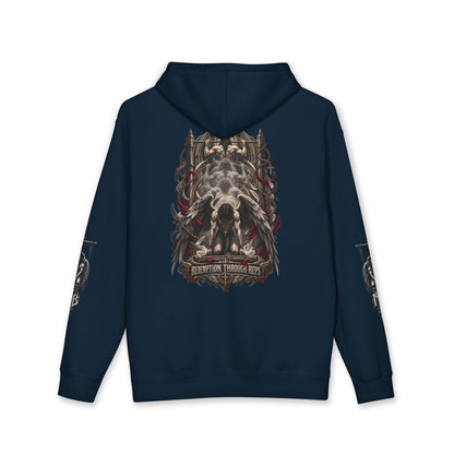 Redemption Through Rep Men's Hoodie – Navy back – official Printify mockup